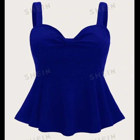 SHEIN Tops - 3 for $10 🛍️ SHEIN Classy Plus Royal Blue Solid Ruched Detail Peplum Tank Top